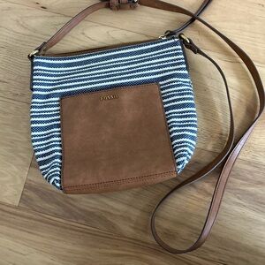 Fossil Tan and Navy Striped Crossbody Bag